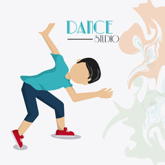 boy cartoon avatar dancer dance studio academy advertising icon. Colorful design. Splash background. Vector illustration