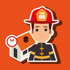 man firefighter house fire vector illustration graphic