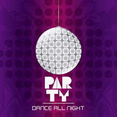 disco sphere shiny party tipography celebration night card advertising icon. Colorful design. Vector illustration