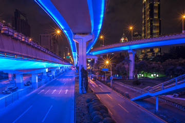 Aerial View of Shanghai overpass at Night