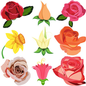 Vector collection of flowers silhouettes isolated on white background