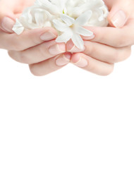 Woman getting nail manicure.