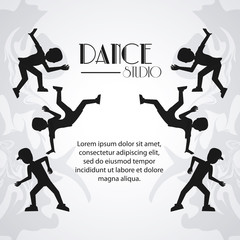 boys cartoons avatar dancer dance studio academy advertising icon. Silhouette black and white design. Vector illustration