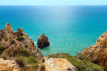 Atlantic rocky coast ( Lagos, Algarve, Portugal).