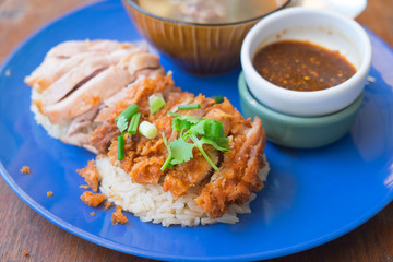 Fried chicken and boil chicken with rice
