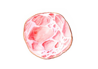 Ham, Watercolor painting isolated on white background