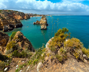 Yellow rocky coast (Lagos, Algarve, Portugal).