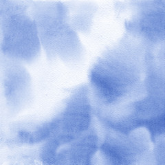 Watercolor blue white strokes hand drawn paper texture.