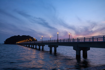 Fototapeta premium Night view on bridge from Take Island to Gamagori, Japan