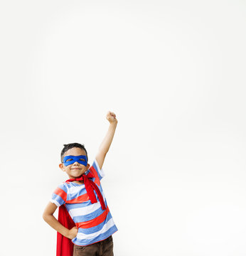 Superhero Kid Arms Raised Playful Concept