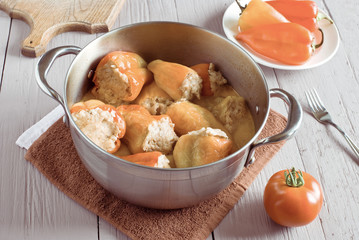 stuffed peppers in pan, toned photo