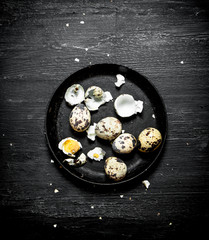 Quail eggs in the old plate.