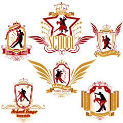 A set of colored dancing couple logo isolate on white background