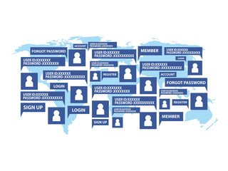 Concept social global network username password login access. isolated vector
