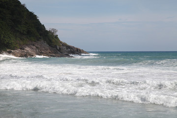 Strong waves on the beach in Phuket, Thailand.