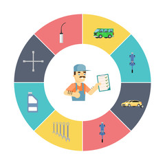 Car repair service infographics icons concept flat vector illustration