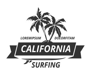 Obraz premium Surfing logo with palm tree
