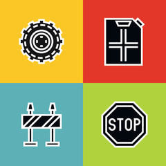 Road tourist icons in line style on color background