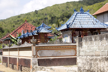 Blue roofs of houses good spirits, Nusa Penida, Indonesia
