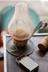 Old candle holder with matches