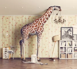 Deurstickers giraffe  in the living room © Victor zastol'skiy