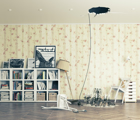 broken ceiling in the room
