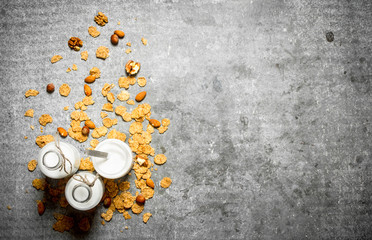 Milk dessert cereal and nuts.