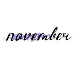 November. Typographic Design. Black Hand Lettering Text Isolated on White Background. For Housewarming Posters, Greeting Cards, Home Decorations, Business Presentation.