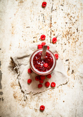 Jam from wild raspberries in the jar.