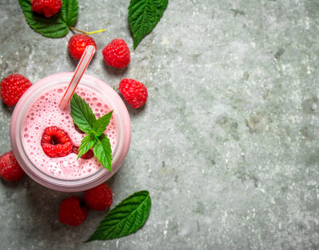 Raspberry Smoothie With Mint.