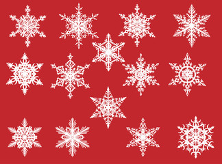 fourteen white snowflakes set