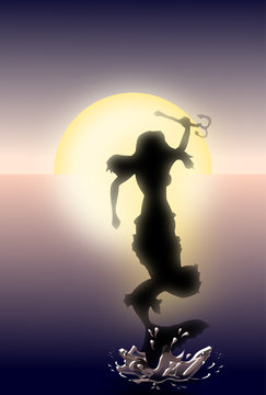 Zeemeermin en zonsopkomst