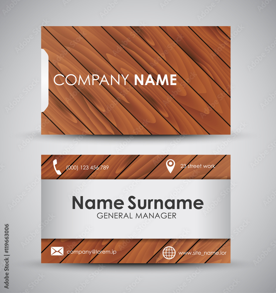 Poster design of the business card with wooden texture