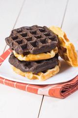 a stock of original and chocolate belgian waffle