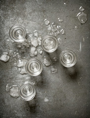 Obraz premium The vodka glass with ice.