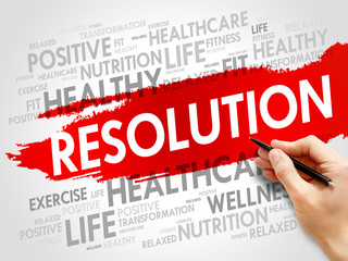 RESOLUTION word cloud, fitness, sport, health concept