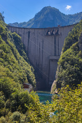 Obraz na płótnie Canvas Piva hydroelectric power plants dam. Bottom view.