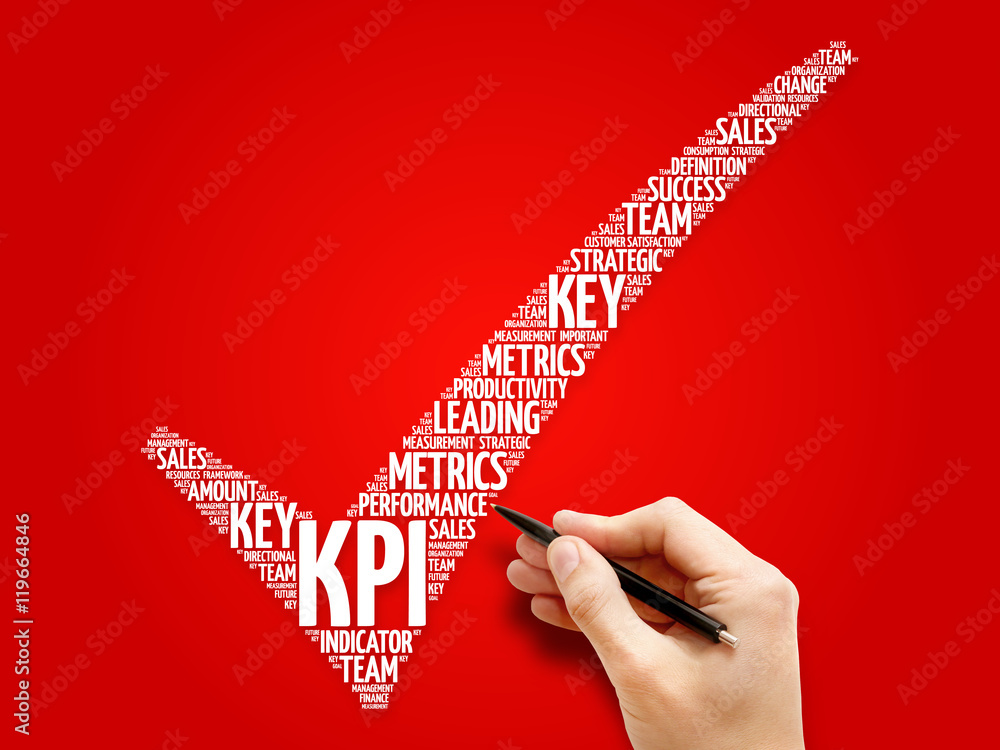 Poster kpi - key performance indicator check mark, business concept words cloud