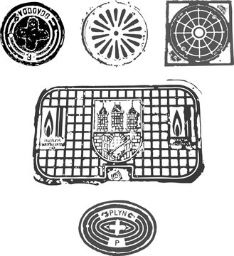 Set of vector sewer manholes from Prague Czech Republic