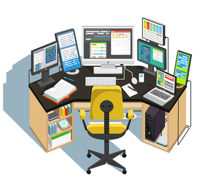 Programmer workplace. Vector illustration
