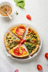 Slices of vegetables pie on plate