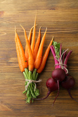 Bunches of carrots and beets