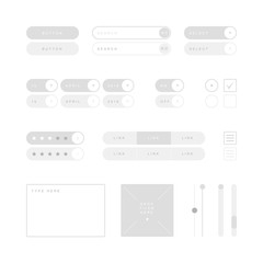 UI design elements vector. Button, search field, selector, checkbox, toggle, radio button, menu links, rating stars, text type field, drop files field, scroller etc.