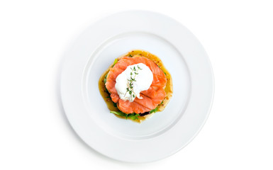Salmon salad isolated on white