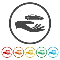 Illustration of a hand offering car, 6 Colors