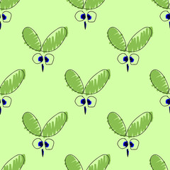Seamless vector pattern with insect. Cute hand drawn endless background with childish mosquito. Series of Doodle, Cartoon and Sketch vector seamless patterns.