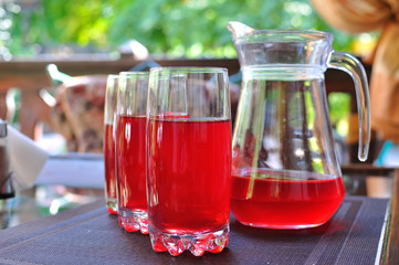 Fresh juice is in the glasses