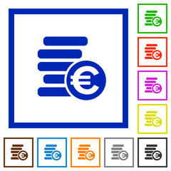 Euro coins framed flat icons