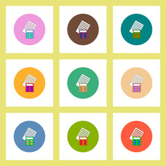 flat icons set of calculator and blank concept on colorful circles