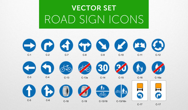 ROAD SIGNS | Znaki Drogowe Nakazu - vector icon PACK vol.1